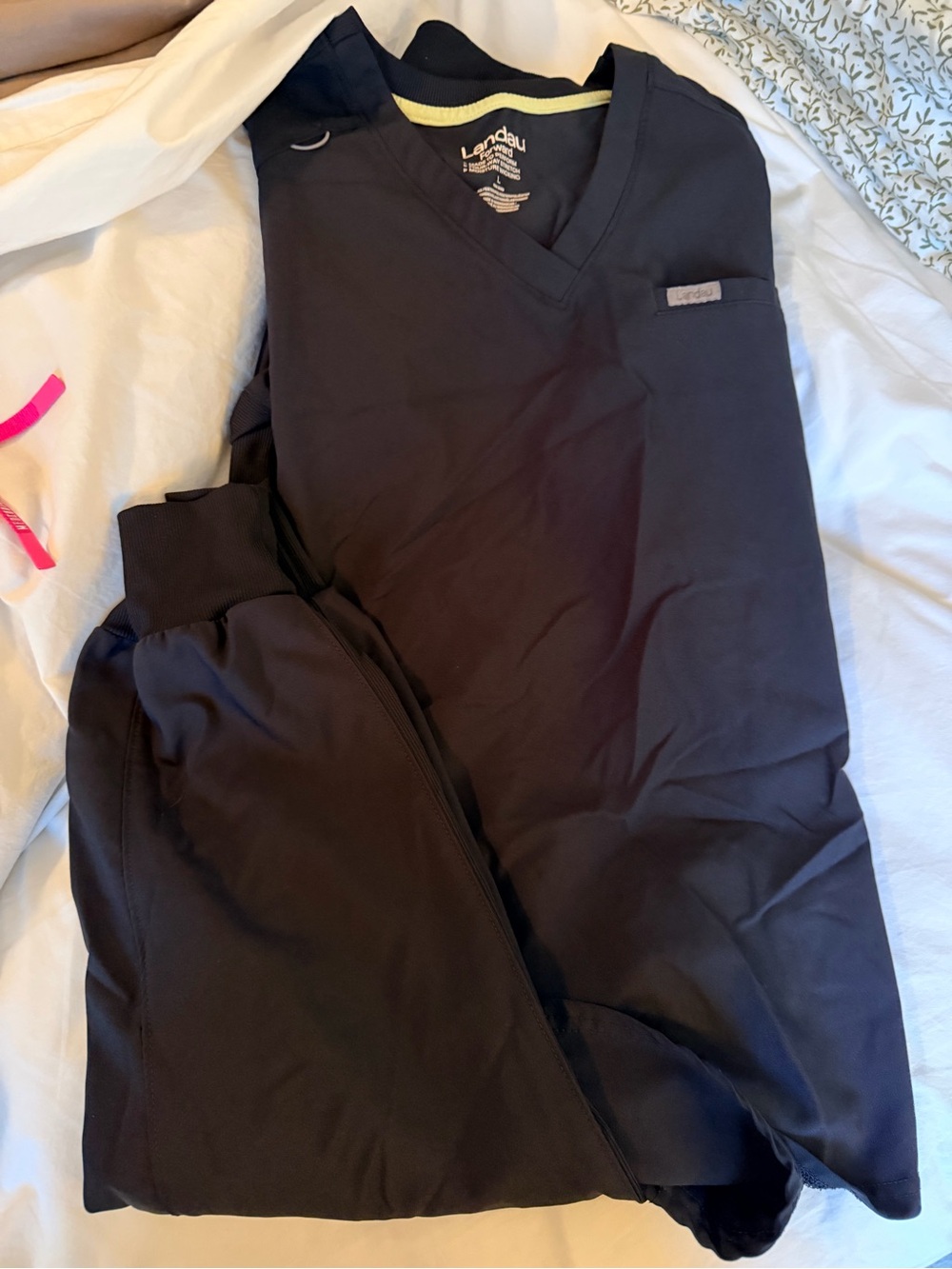 Landau Women's Black Scrub top and bottoms